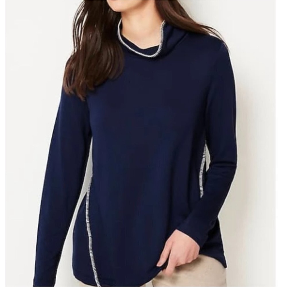 J. Jill Pure Jill Women Tranquility Fleece Whipstitched Mock Neck Top Size Small